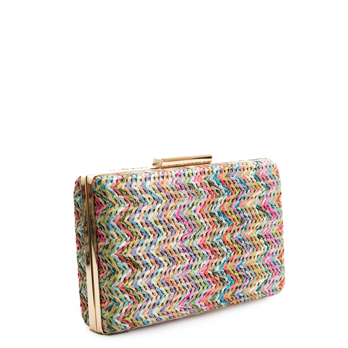 Multi coloured store clutch bag