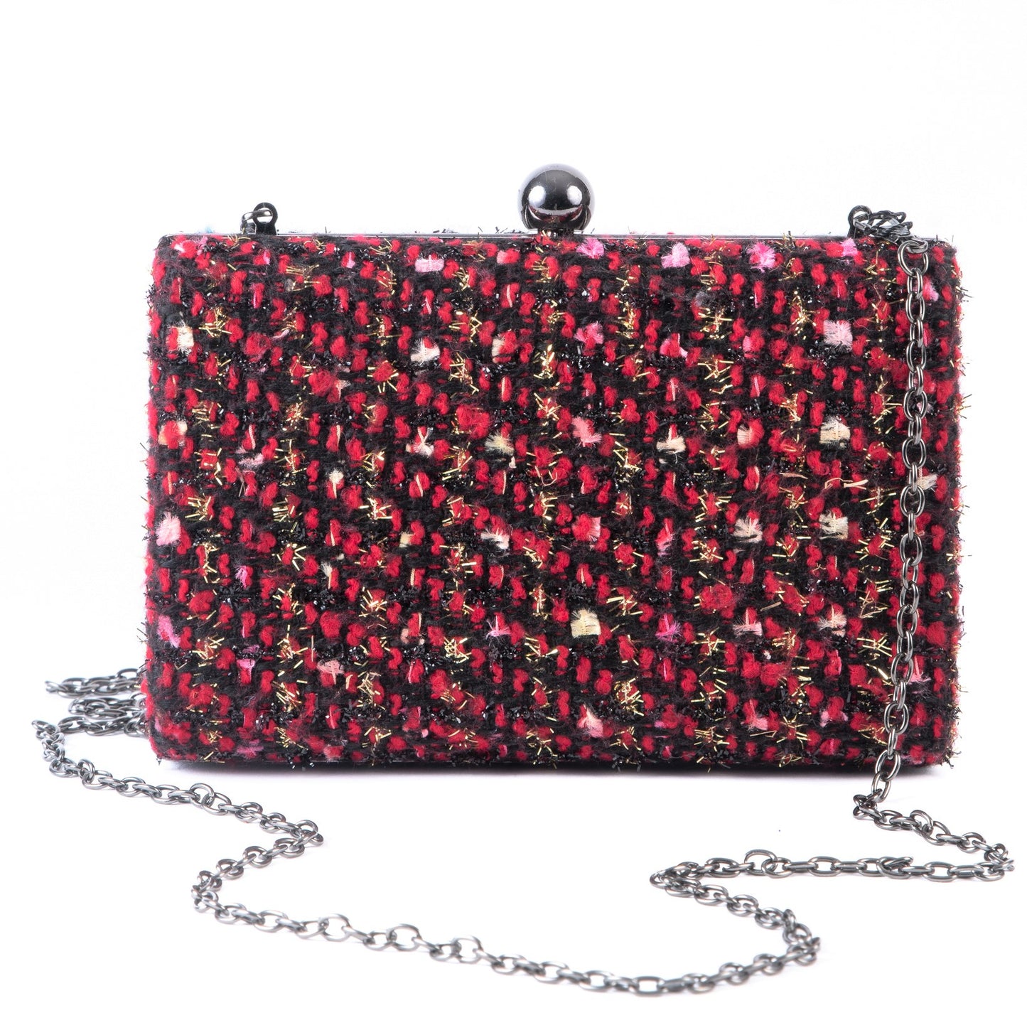 Woven Red and Black Multi Hard Case Box Clutch Bag - Amilu