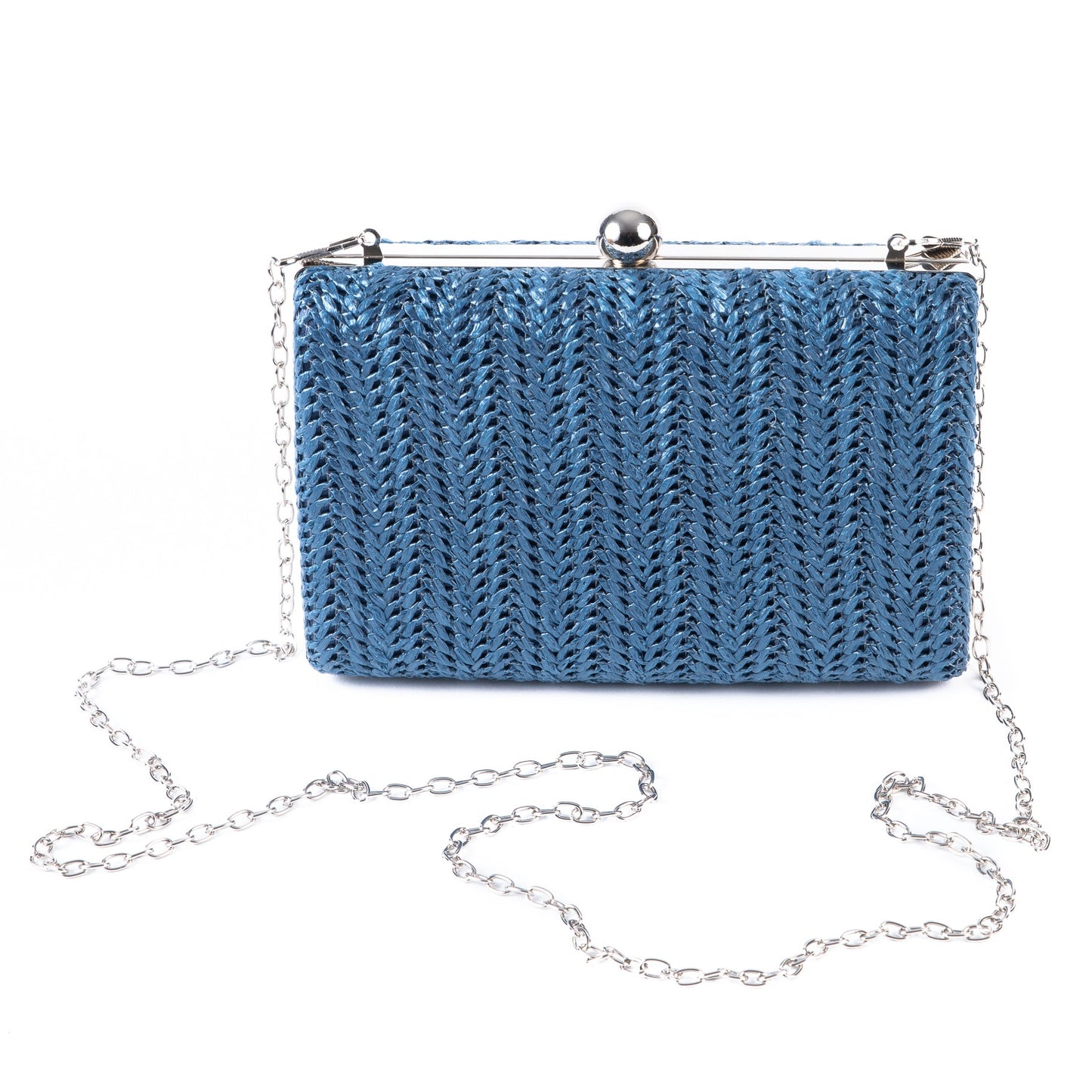 French Navy Woven Hard Case Box Clutch Bag - Amilu