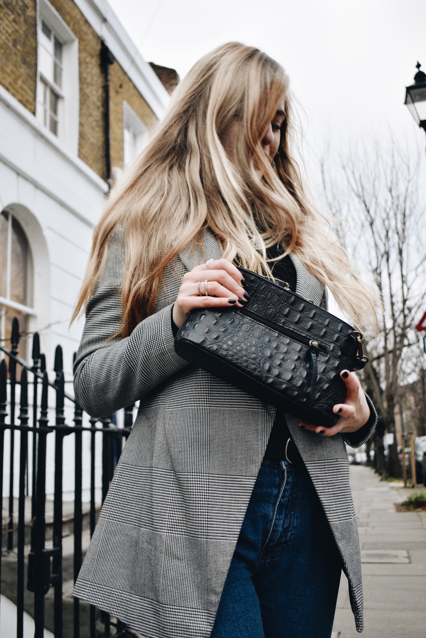 Black & Tan Croc Print Real Leather Cross Body Bag - Amilu