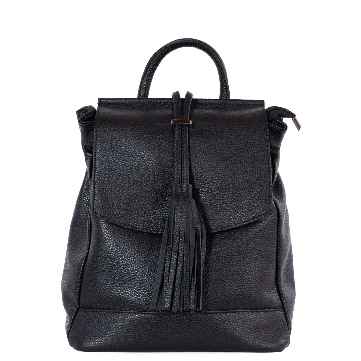 Black Real Leather Tassel Backpack - Amilu