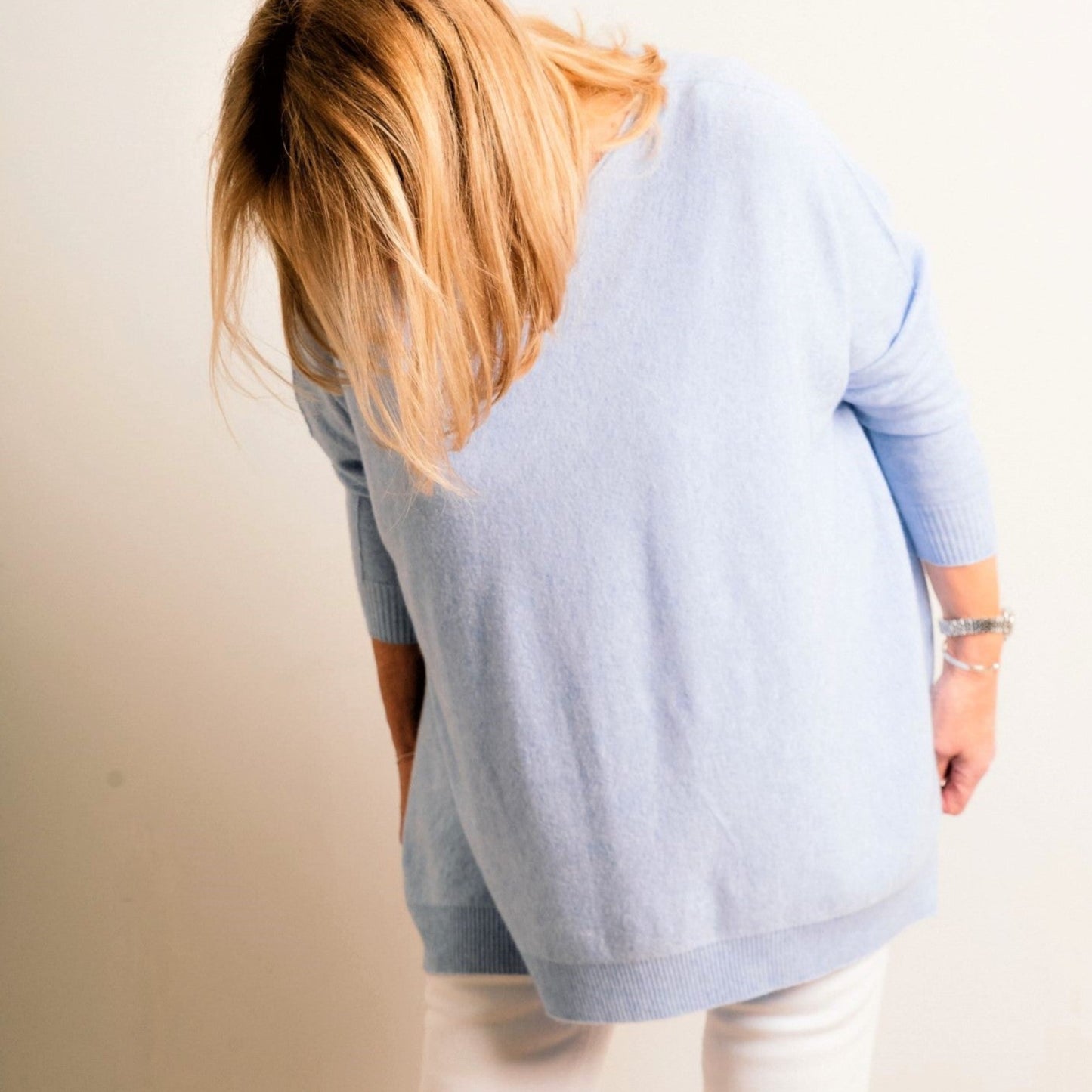 Pale Blue Supersoft Loose Fit Fine Knit Oversize Round Neck Easy Wear Jumper - Amilu