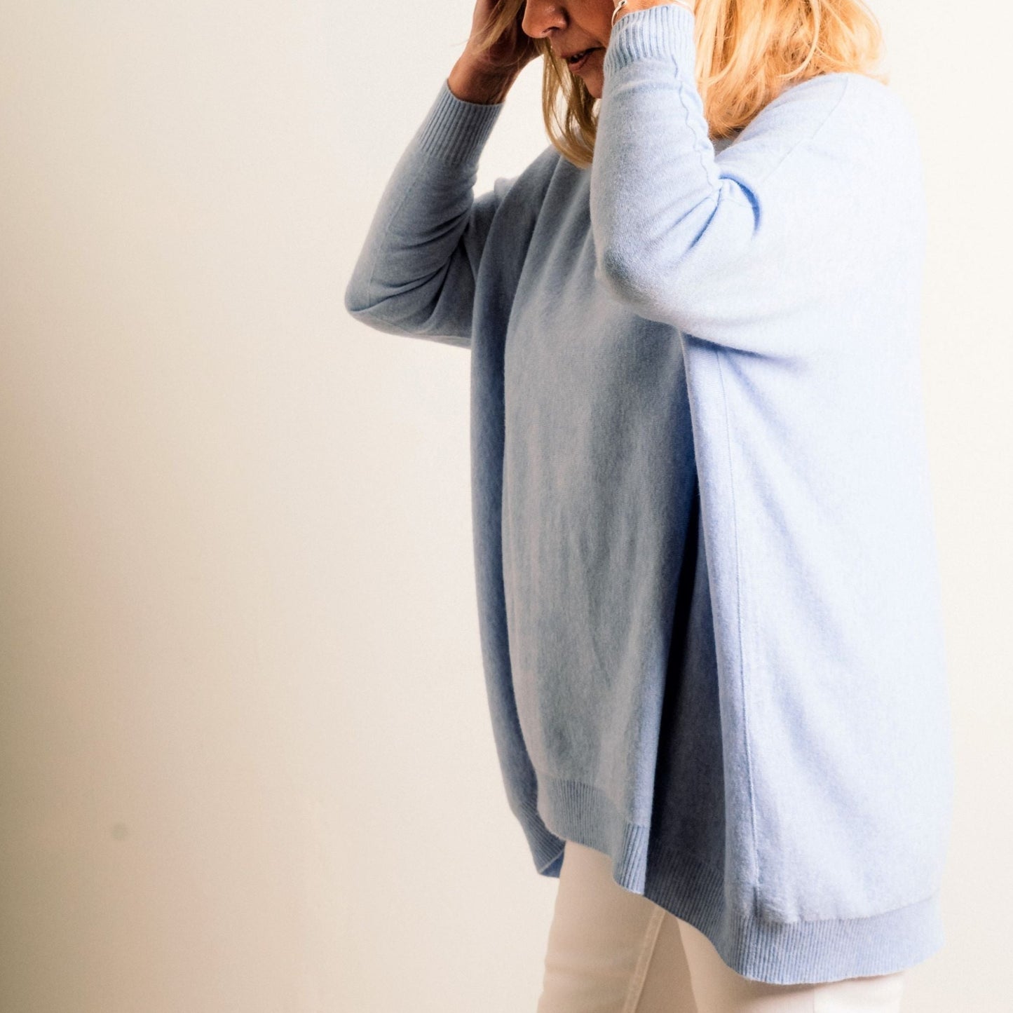Pale Blue Supersoft Loose Fit Fine Knit Oversize Round Neck Easy Wear Jumper - Amilu