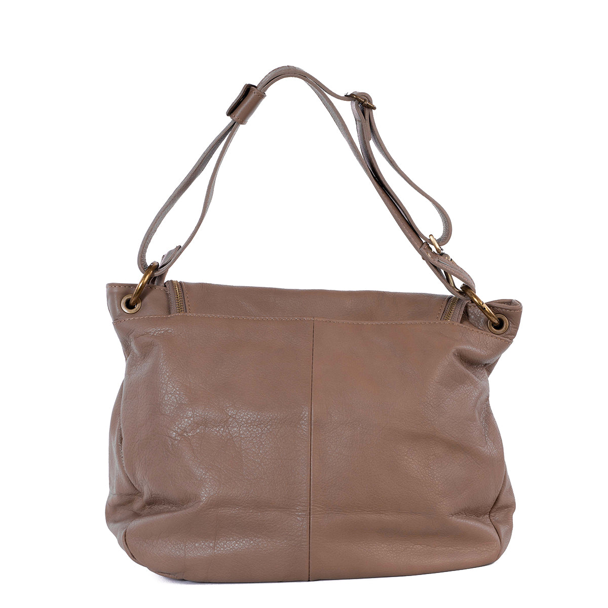 Taupe Real Leather Boho Crossbody Bag - Amilu