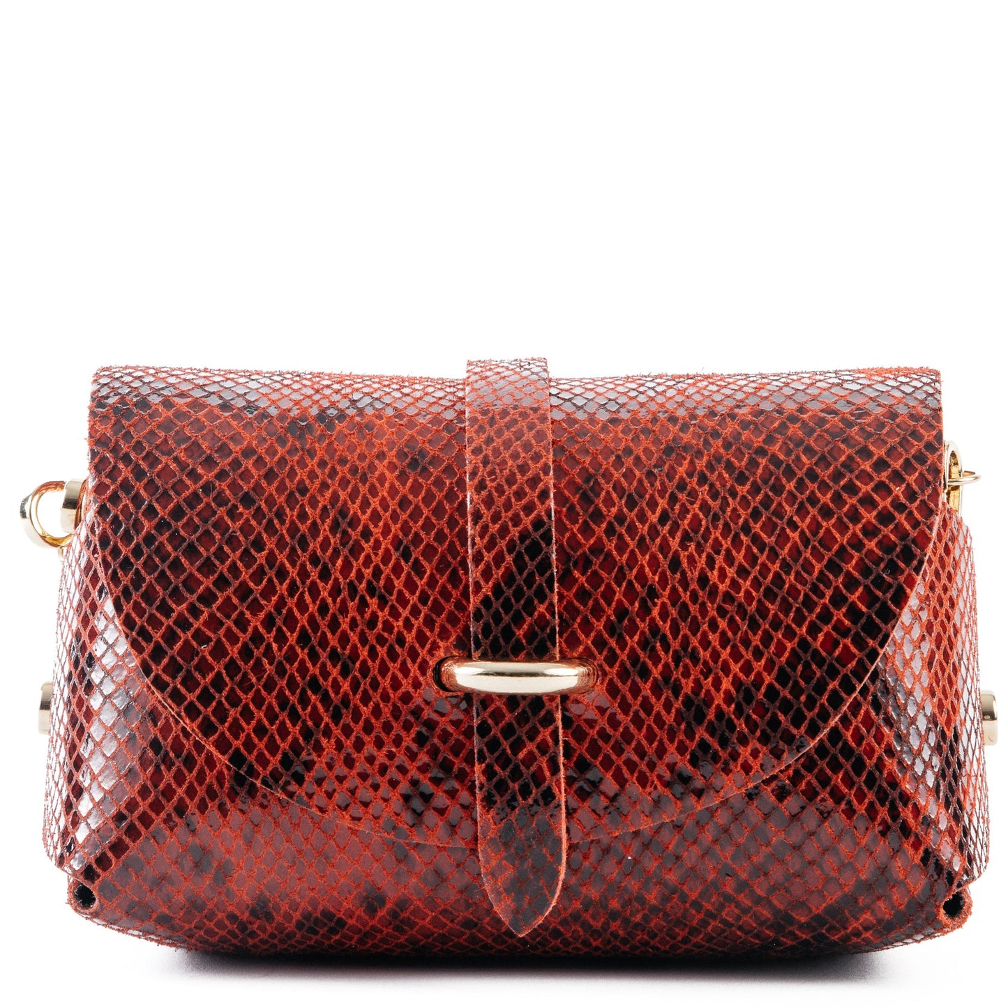 Deep Red Mock Croc Real Leather Mini Clutch Cross Body Bag - Amilu