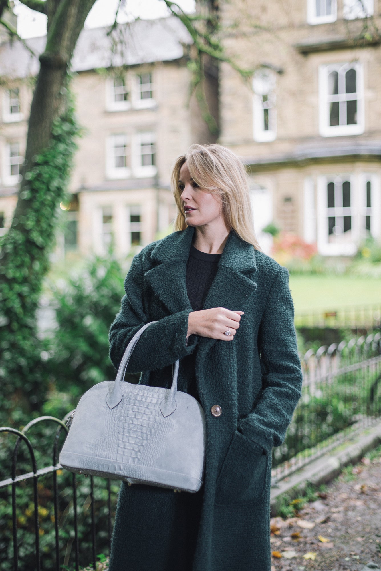 Mid Grey Real Suede Large Bowling Bag Amilu