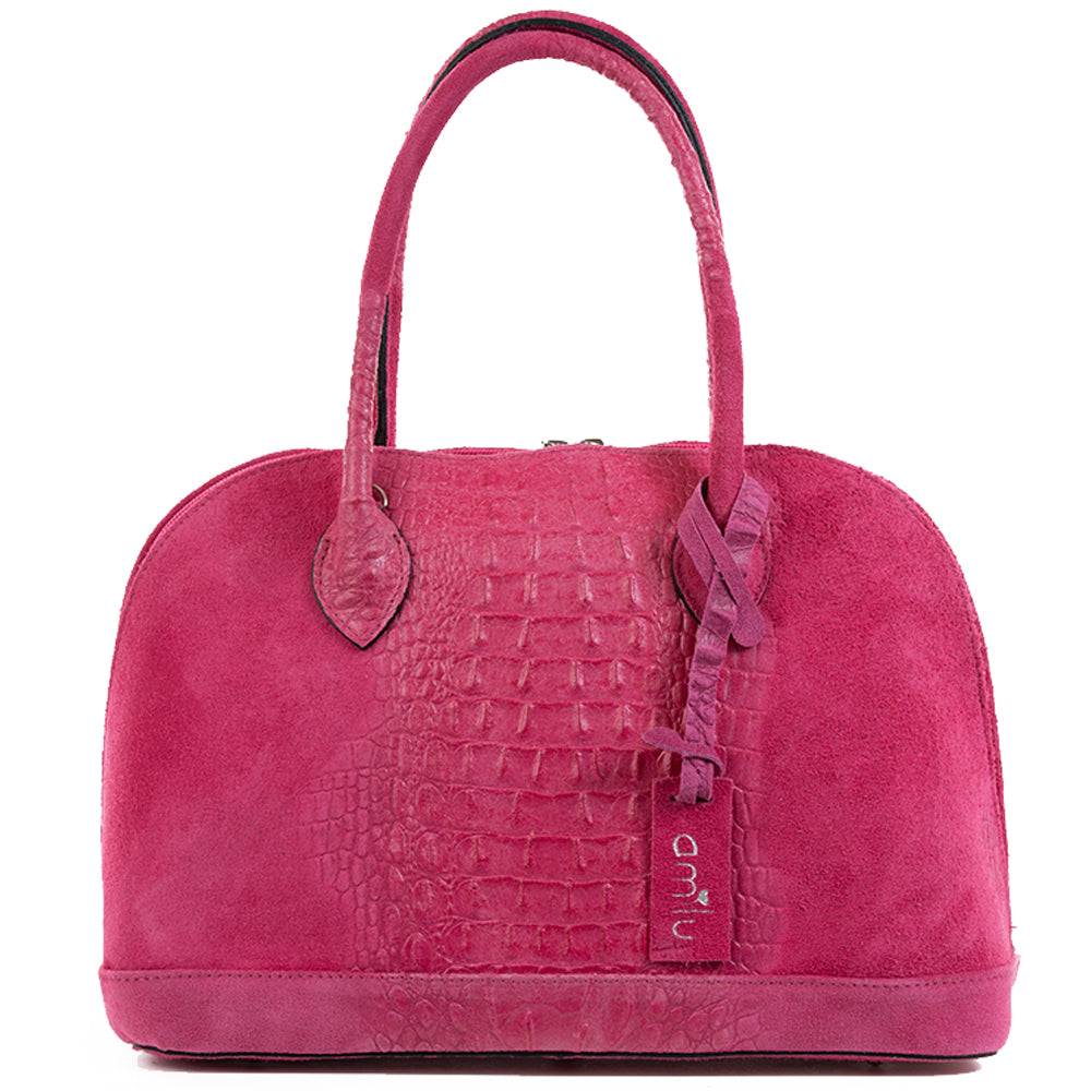 Fuchsia Pink Real Suede Large Bowling Bag - Amilu