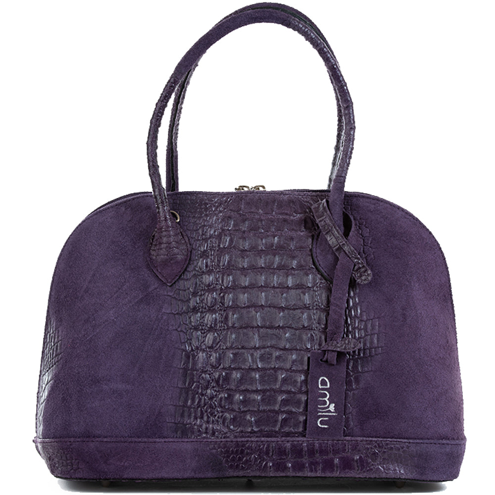 Purple Real Suede Large Bowling Bag - Amilu