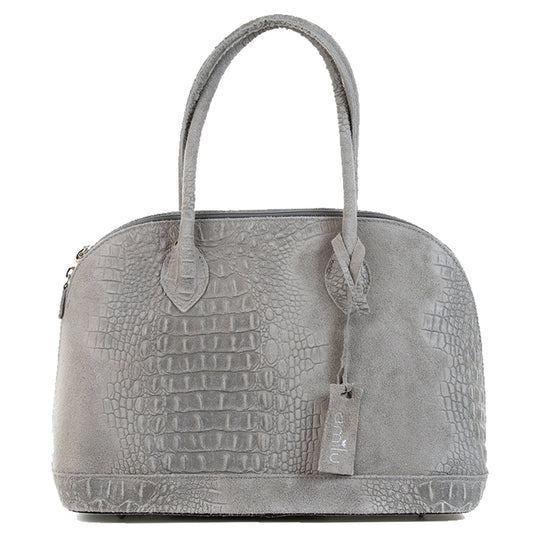 Mid Grey Real Suede Large Bowling Bag - Amilu