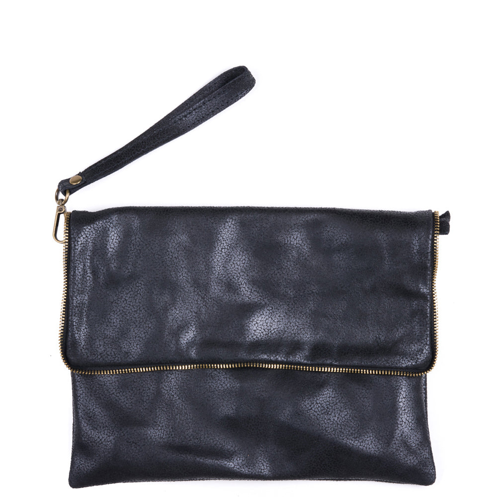 Black Soft Real Leather Crossbody Clutch Bag - Amilu