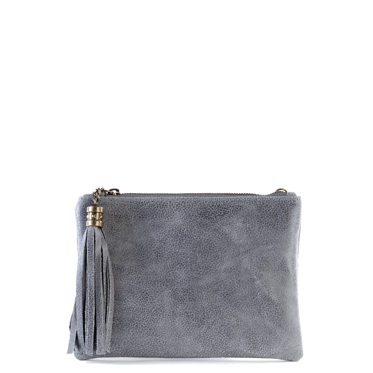 Grey Real Leather Tassel Clutch Bag - Amilu