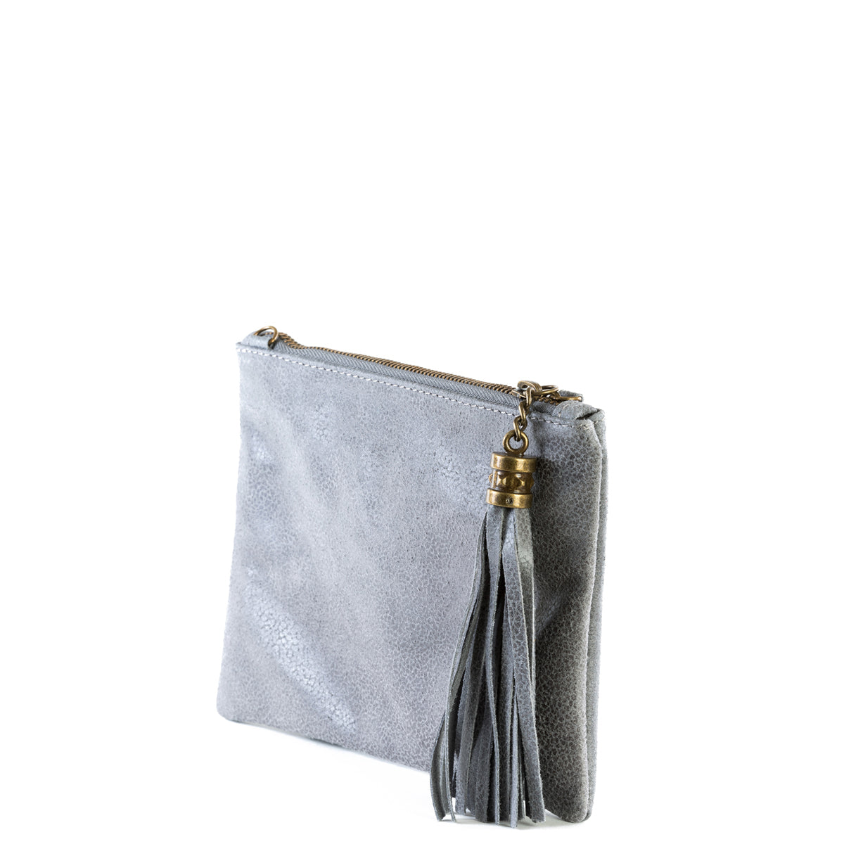Grey Real Leather Tassel Clutch Bag - Amilu