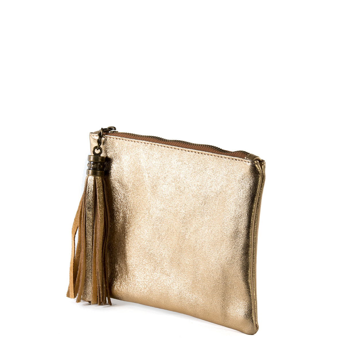 Gold Real Leather Tassel Clutch Bag - Amilu