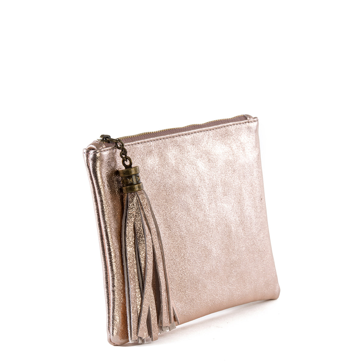 Rose Gold Real Leather Tassel Clutch Bag - Amilu