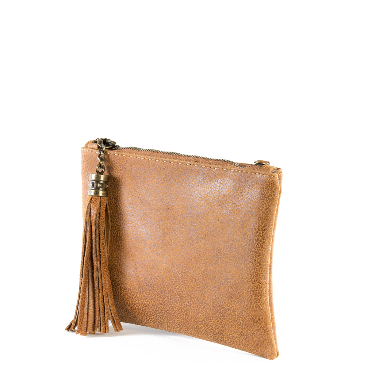Tan Real Leather Tassel Clutch Bag - Amilu