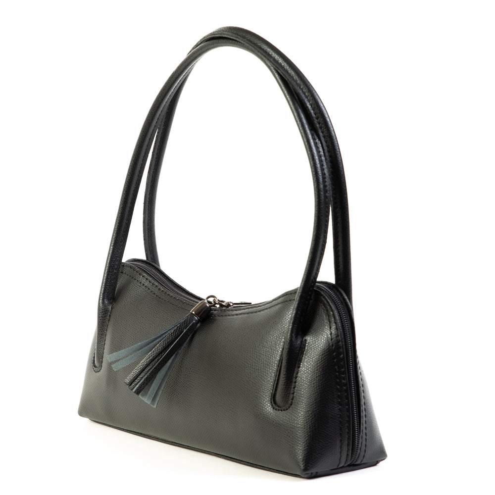 Black Real Leather Shoulder Bag - Amilu