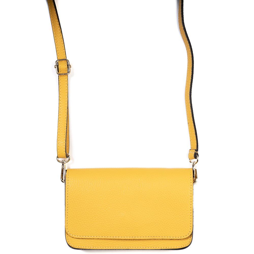 Yellow and Navy Blue Two Tone Leather and Suede Cross Body Bag - Amilu