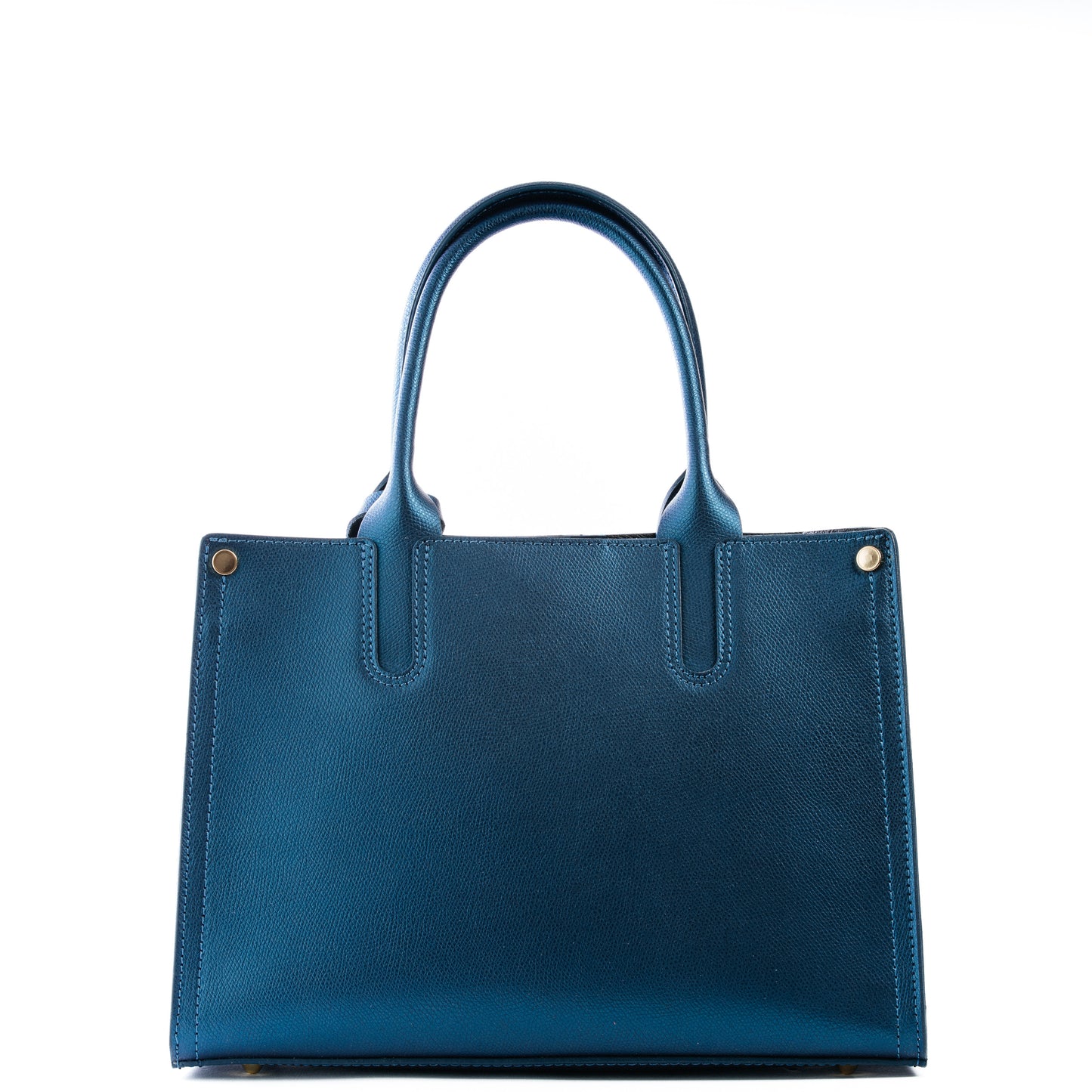 Teal Blue Real Textured Leather Grab Tote Bag