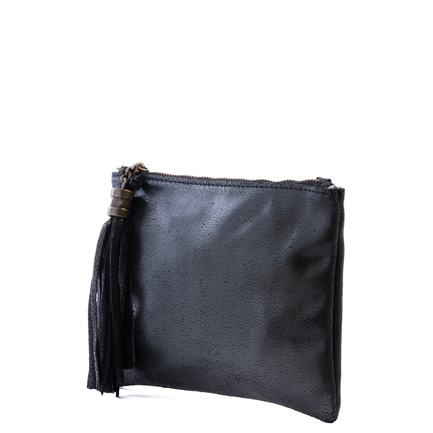 Black Real Leather Tassel Crossbody Clutch Bag - Amilu