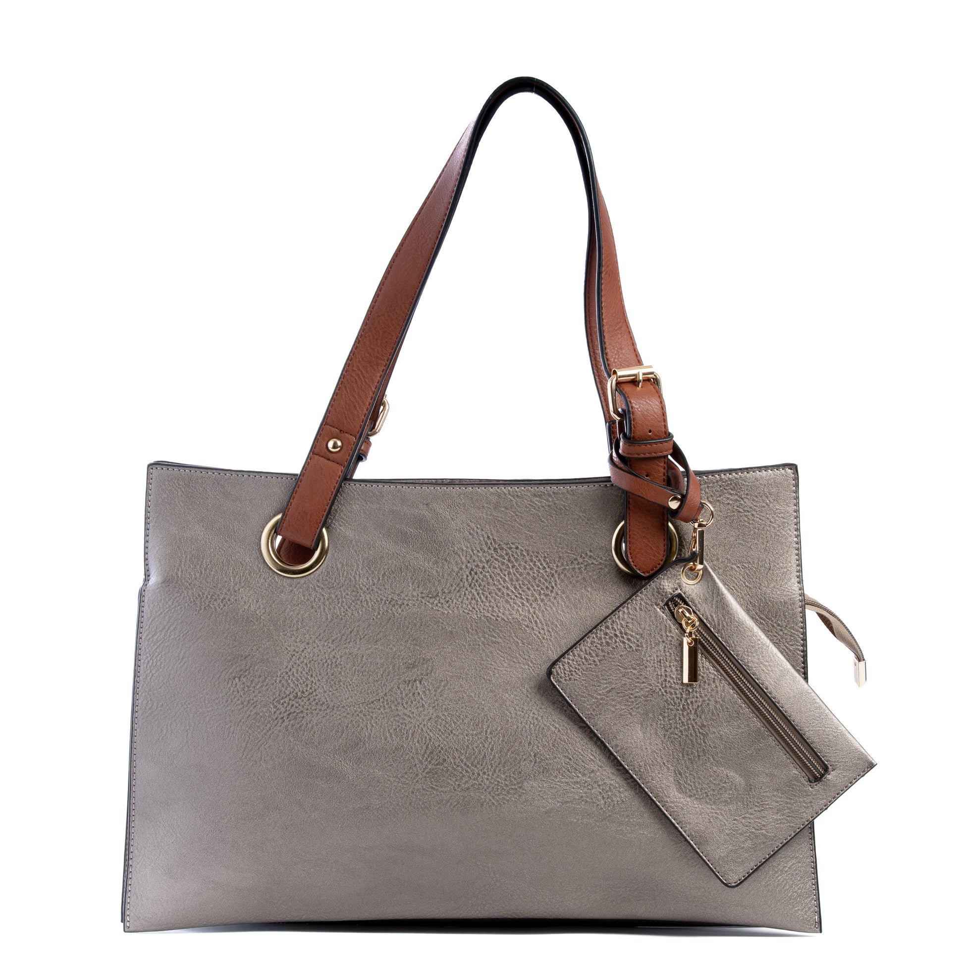 Dark Silver Faux Leather Shopper Shoulder Bag - Amilu