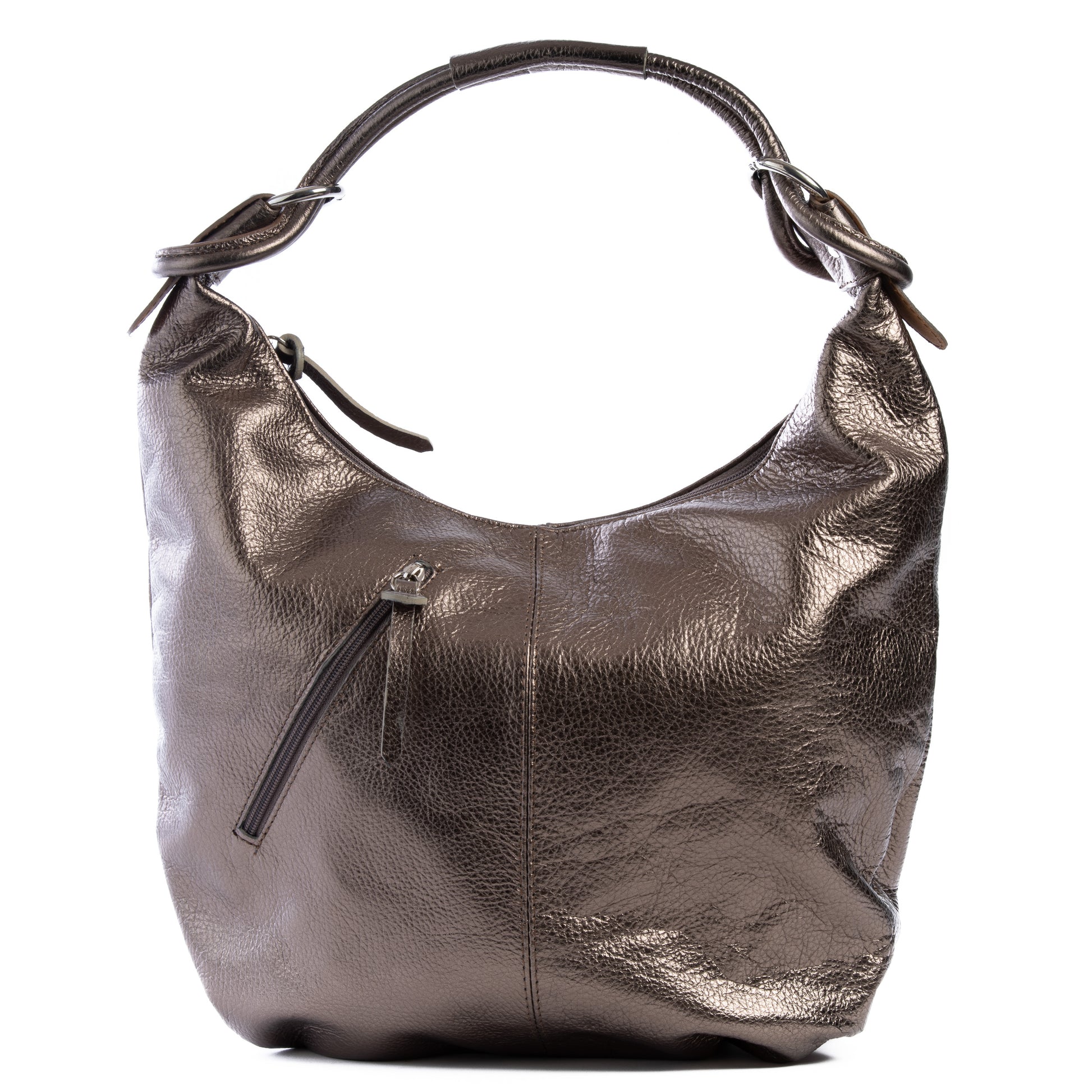 Classic Metallic Bronze Real Leather Slouch Shoulder Bag - Amilu