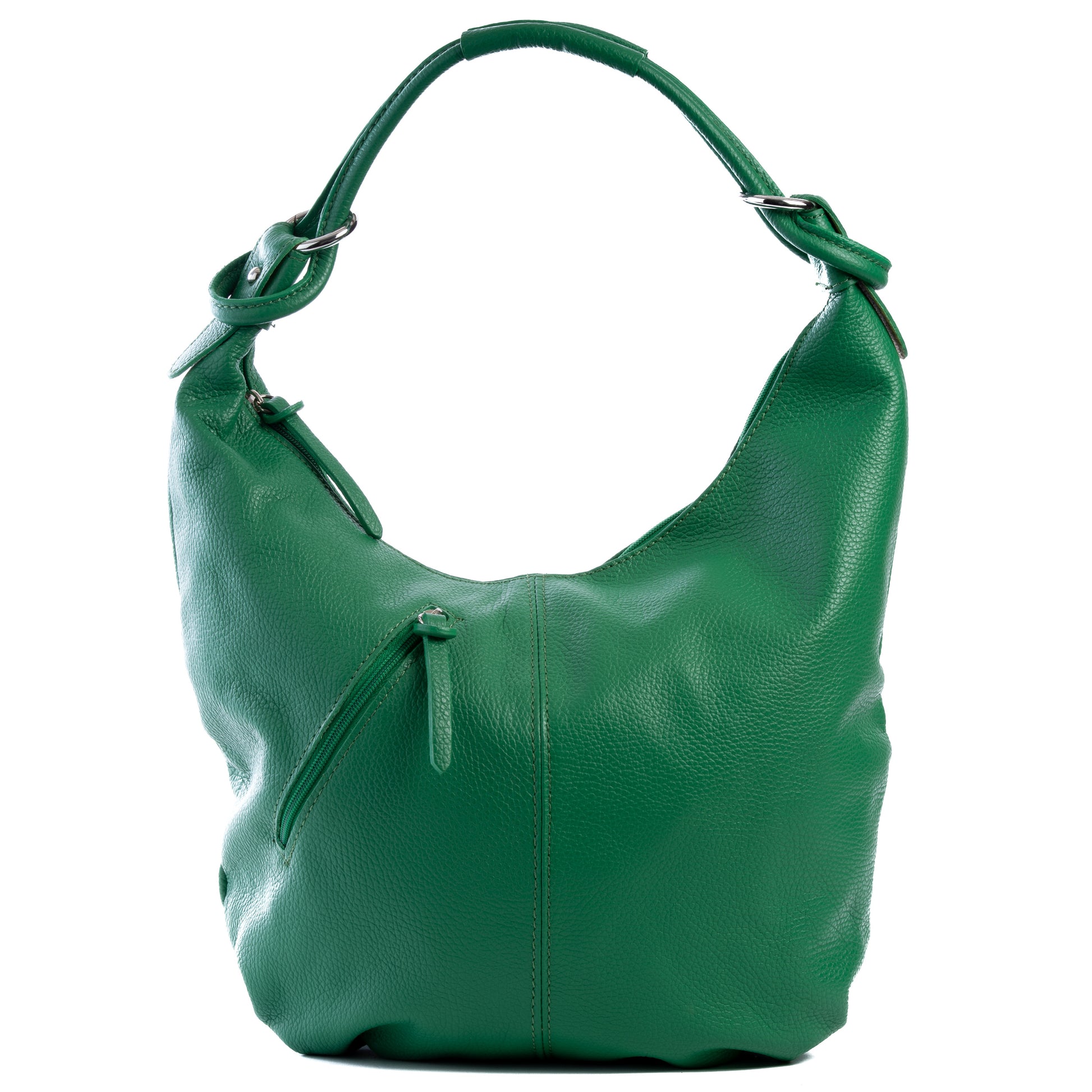 Classic Green Real Leather Slouch Shoulder Bag - Amilu