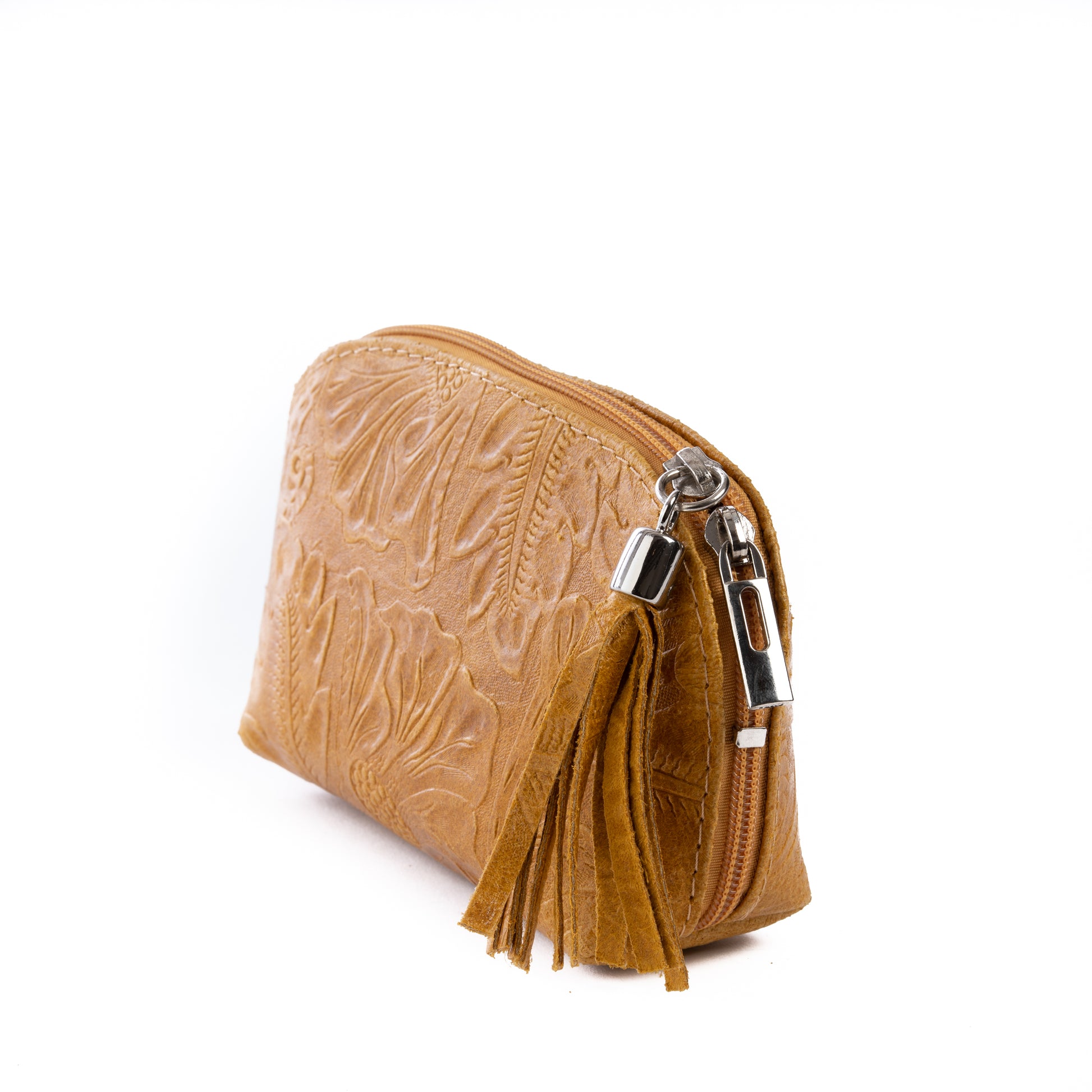 Tan Florens Embossed Real Leather Mini Clutch Bag - Amilu