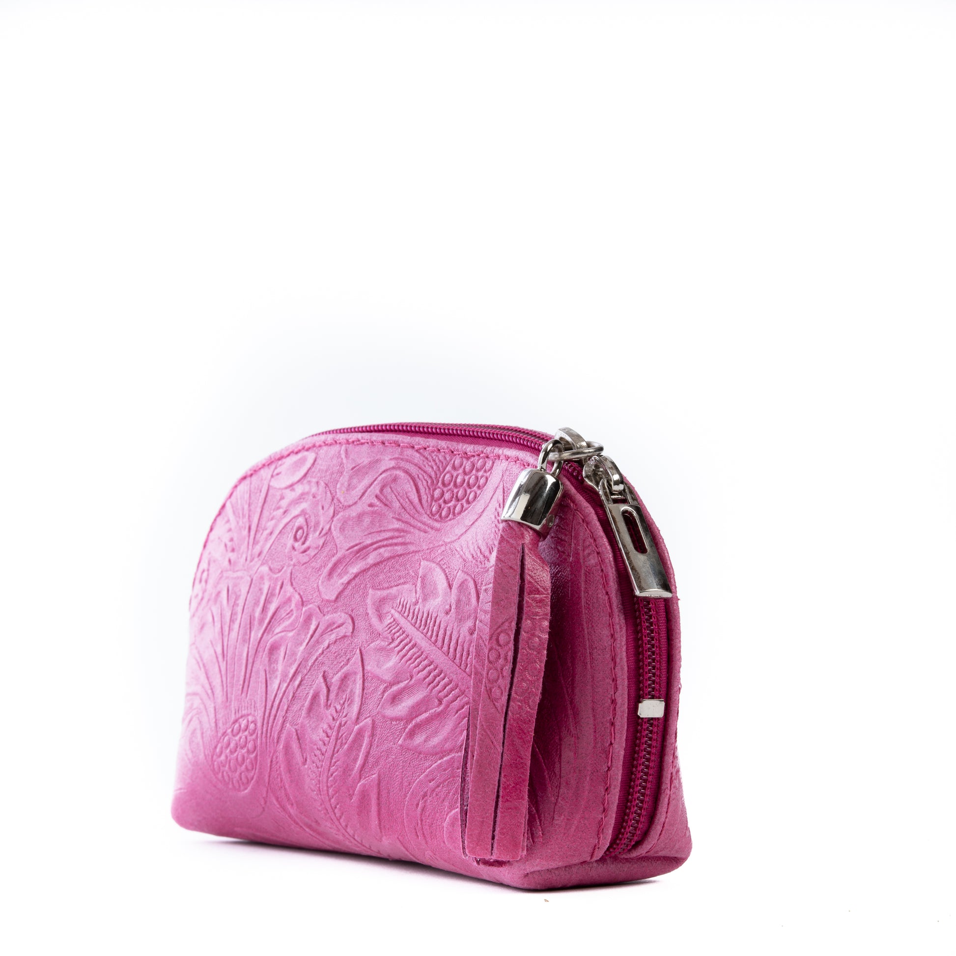 Fuchsia Pink Florens Embossed Real Leather Mini Clutch Pod - Amilu