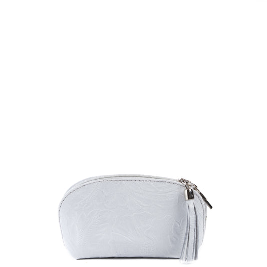 Off White Embossed Real Leather Mini Clutch Pod - Amilu