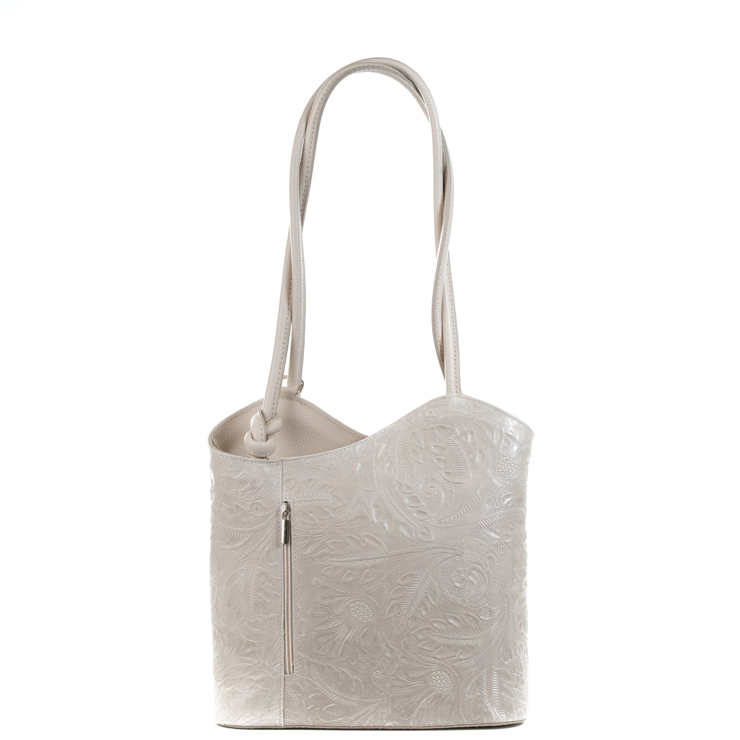 Light Grey Florens Embossed Real Leather Shoulder Backpack Bag - Amilu