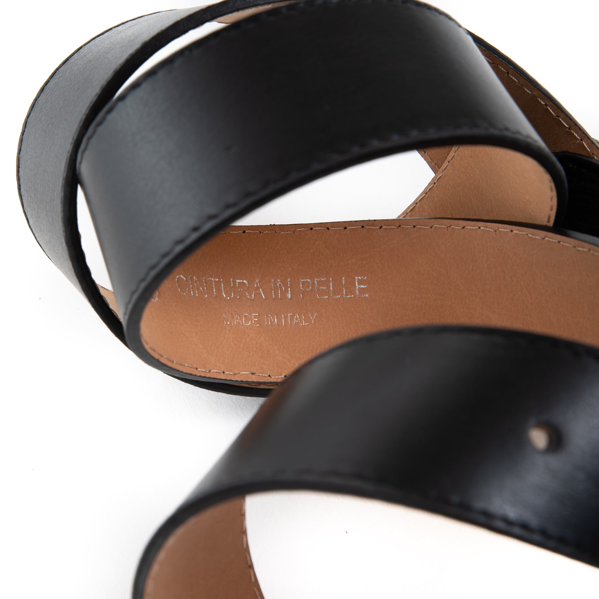 Black Real Italian Leather Wide Belt - Amilu