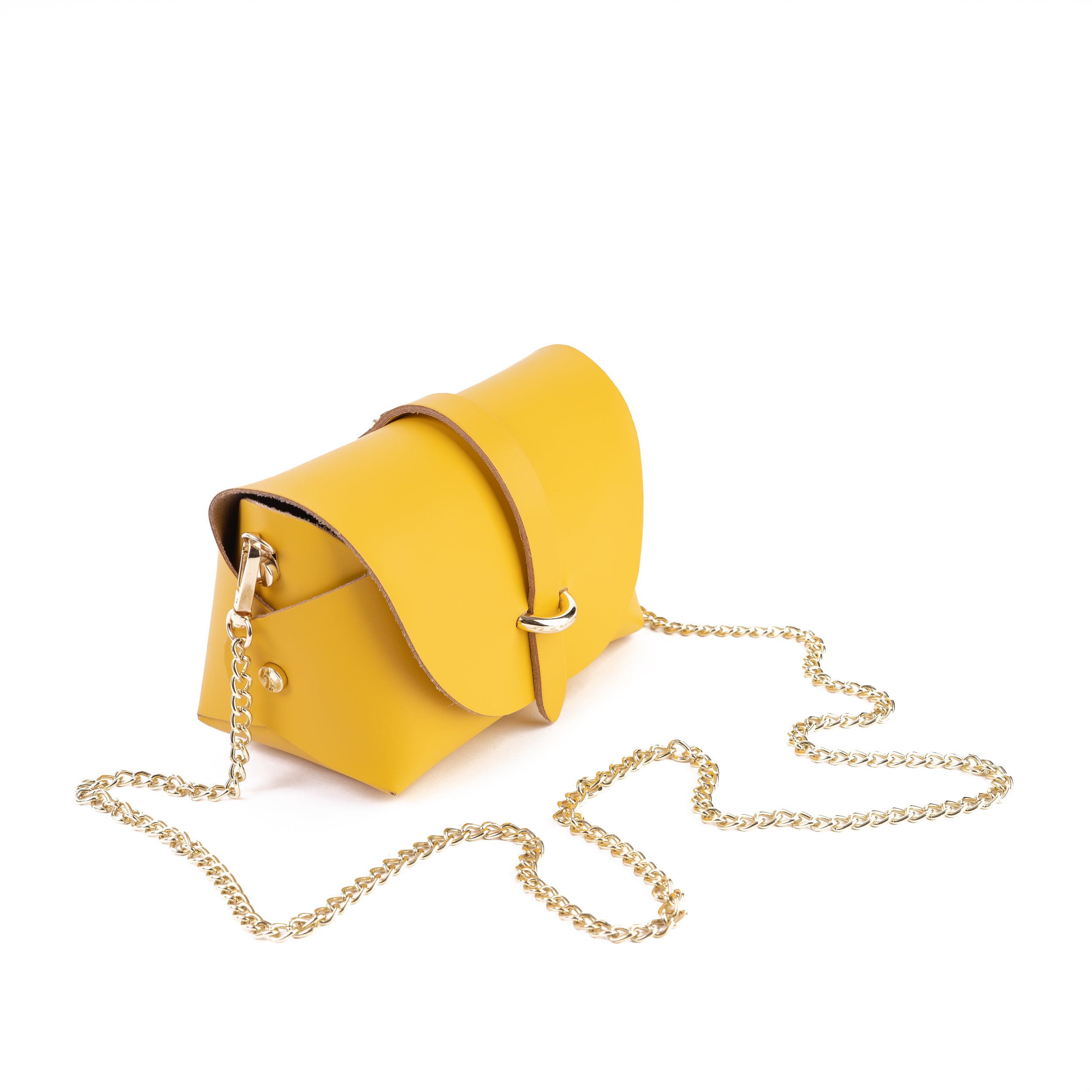 Amilu Ochre Yellow Real Leather Mini Clutch Pod Cross Body