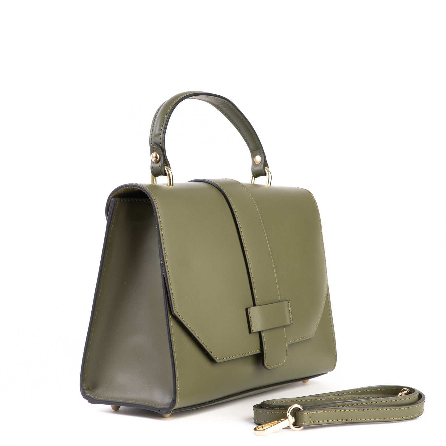 Amilu Olive Green Italian Leather Satchel Tote Bag