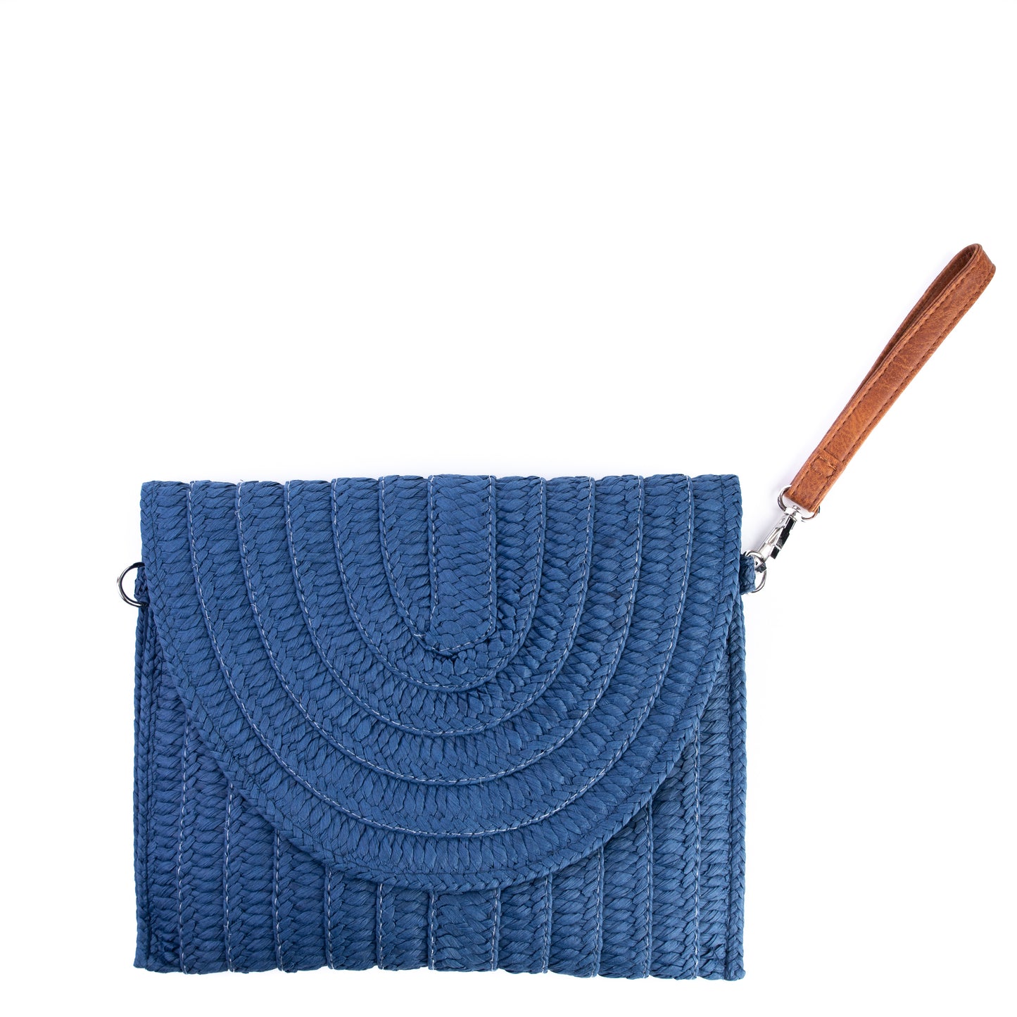 Amilu Navy Blue Fold Over Braided Straw Clutch Bag