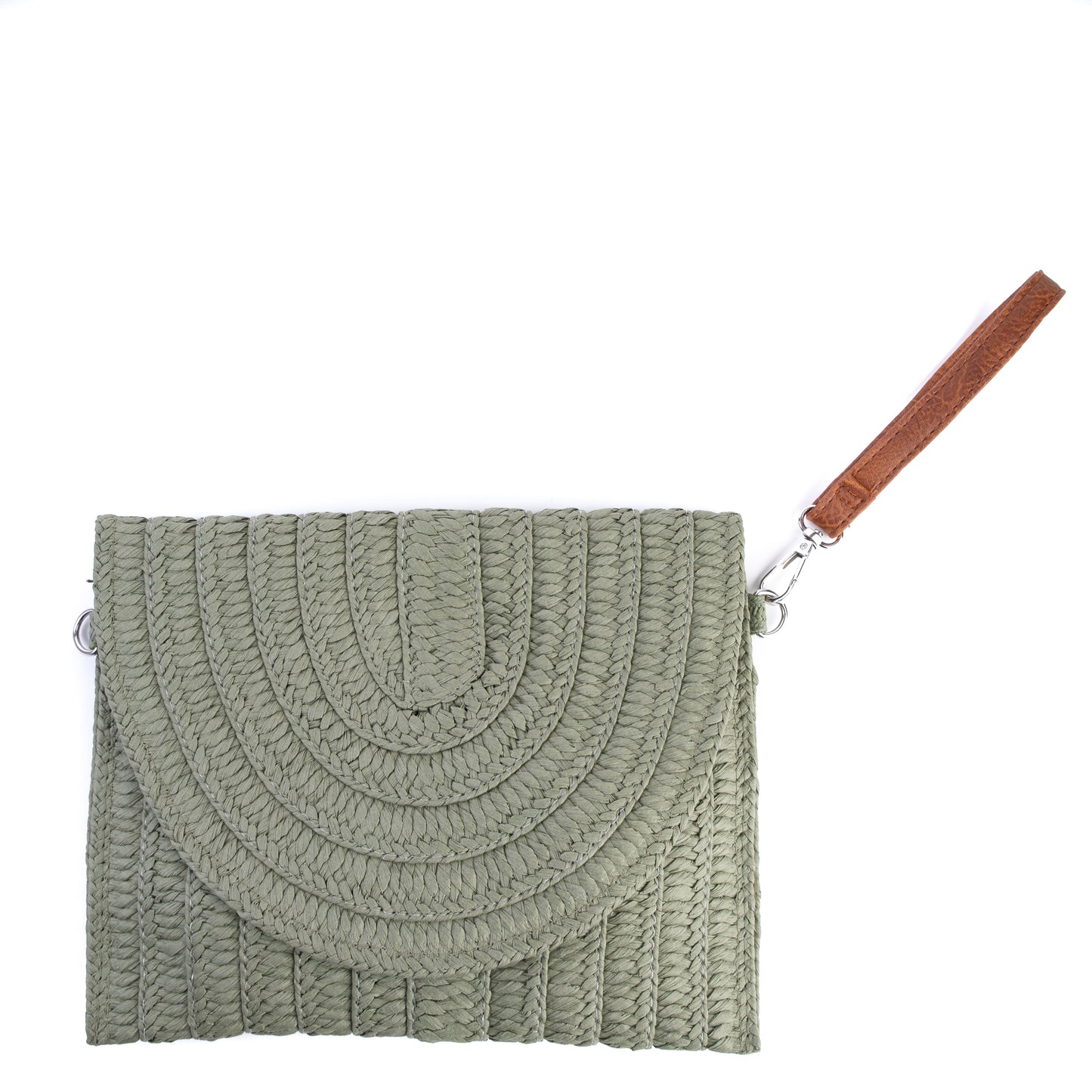 Amilu Olive Green Fold Over Braided Straw Clutch Bag