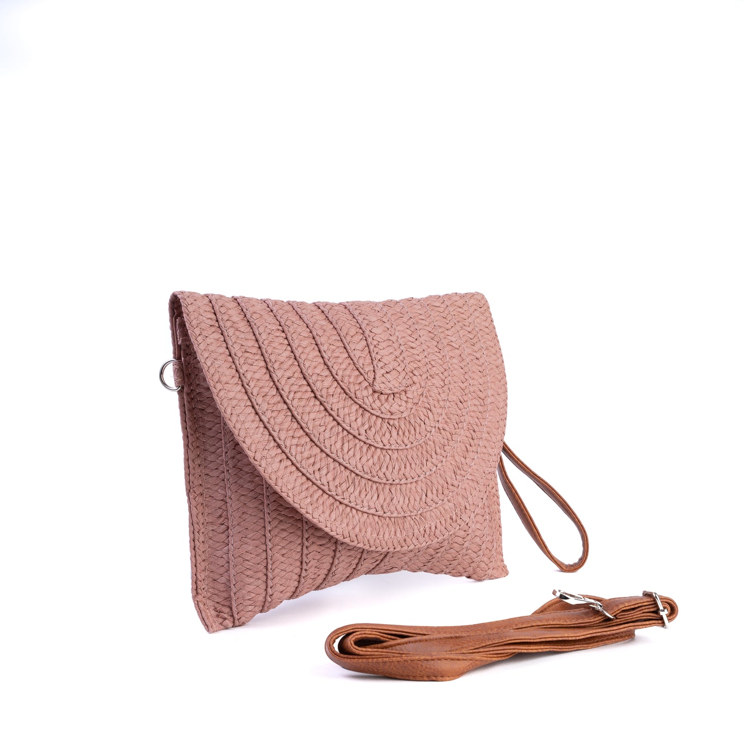 Amilu Pink Fold Over Braided Straw Clutch Bag