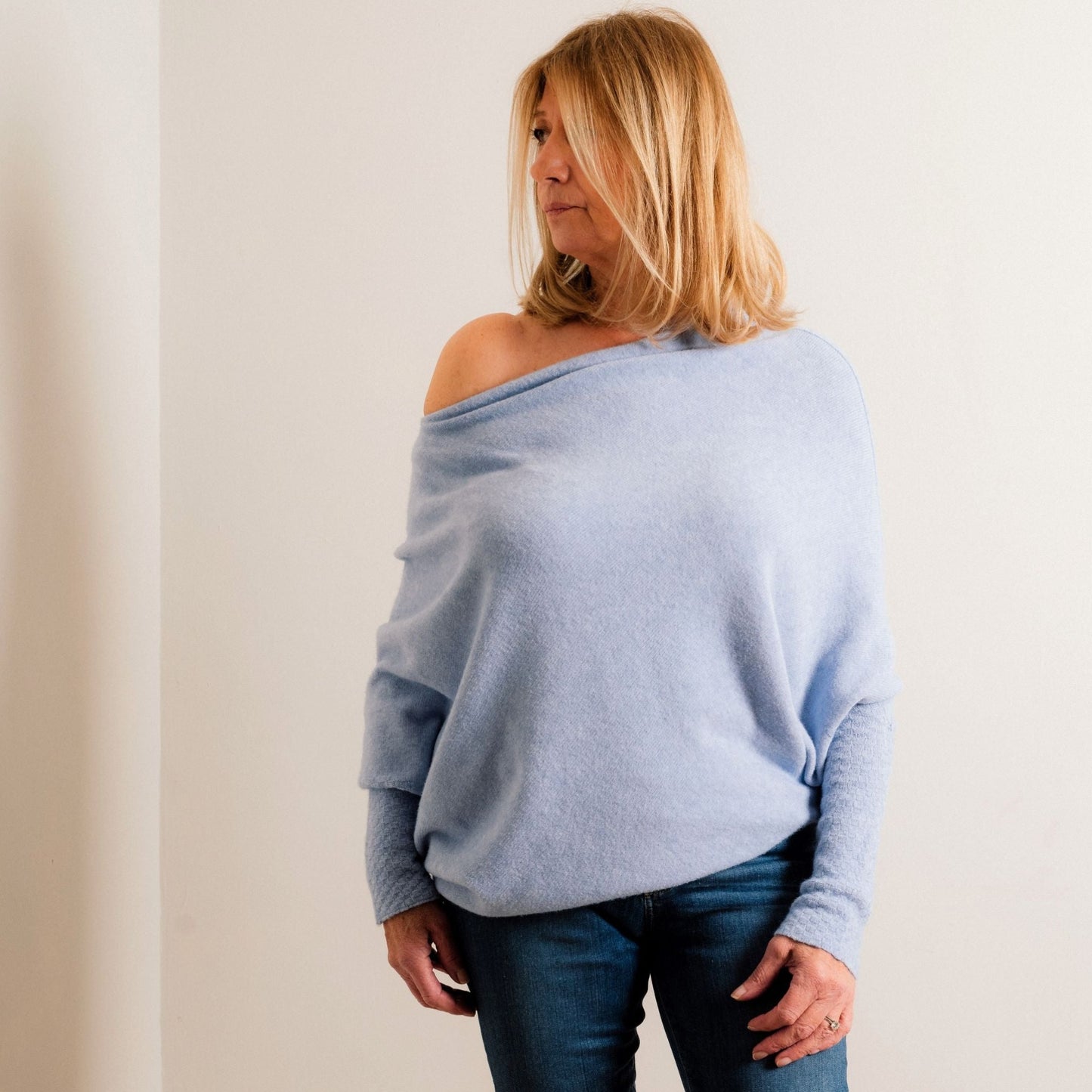 Light Blue Supersoft Asymmetric Fine Knit Easy Wear Jumper - Amilu