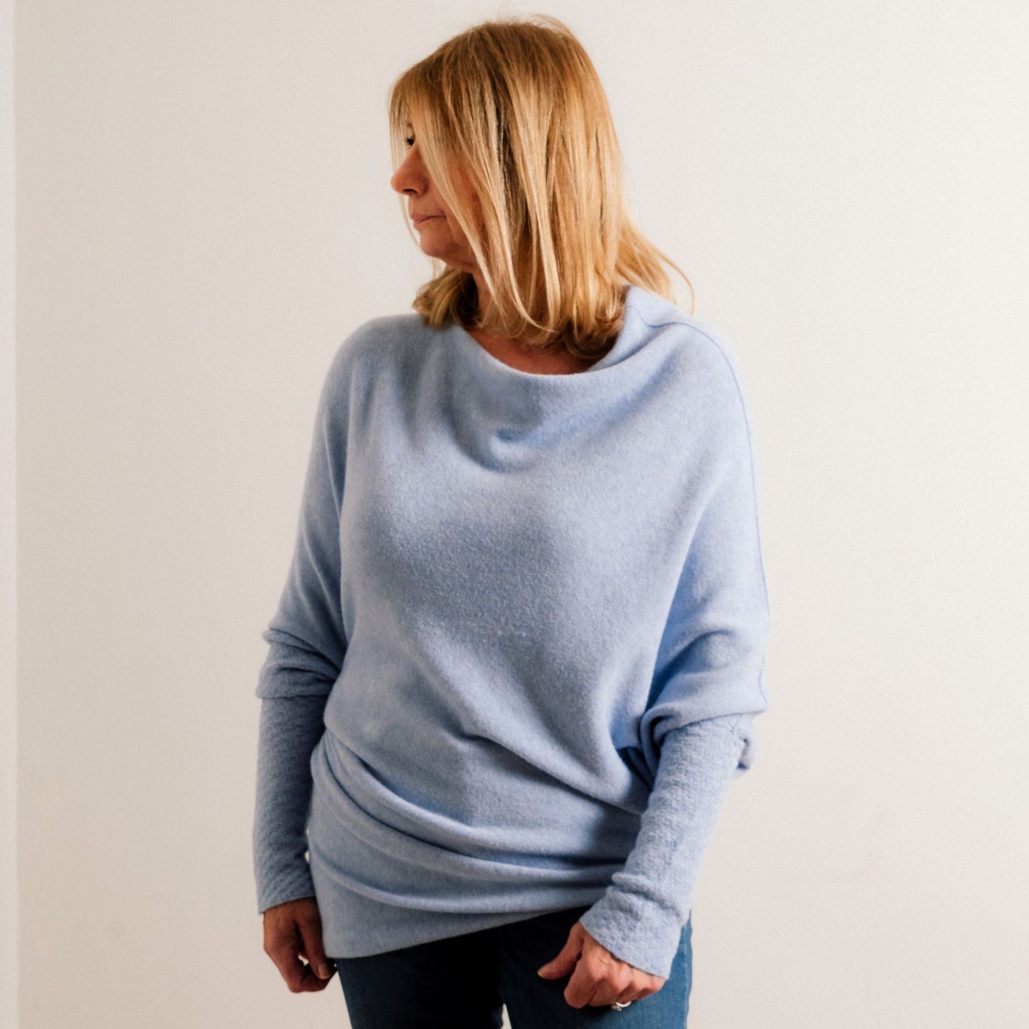 Light Blue Supersoft Asymmetric Fine Knit Easy Wear Jumper - Amilu