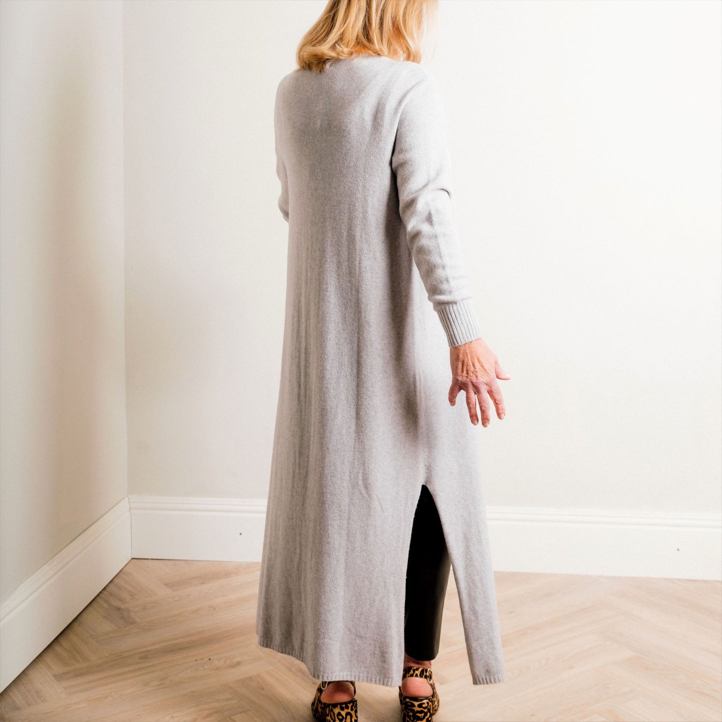 Light Grey Supersoft Midaxi Length Fine Knit Easy Wear Cardigan - Amilu
