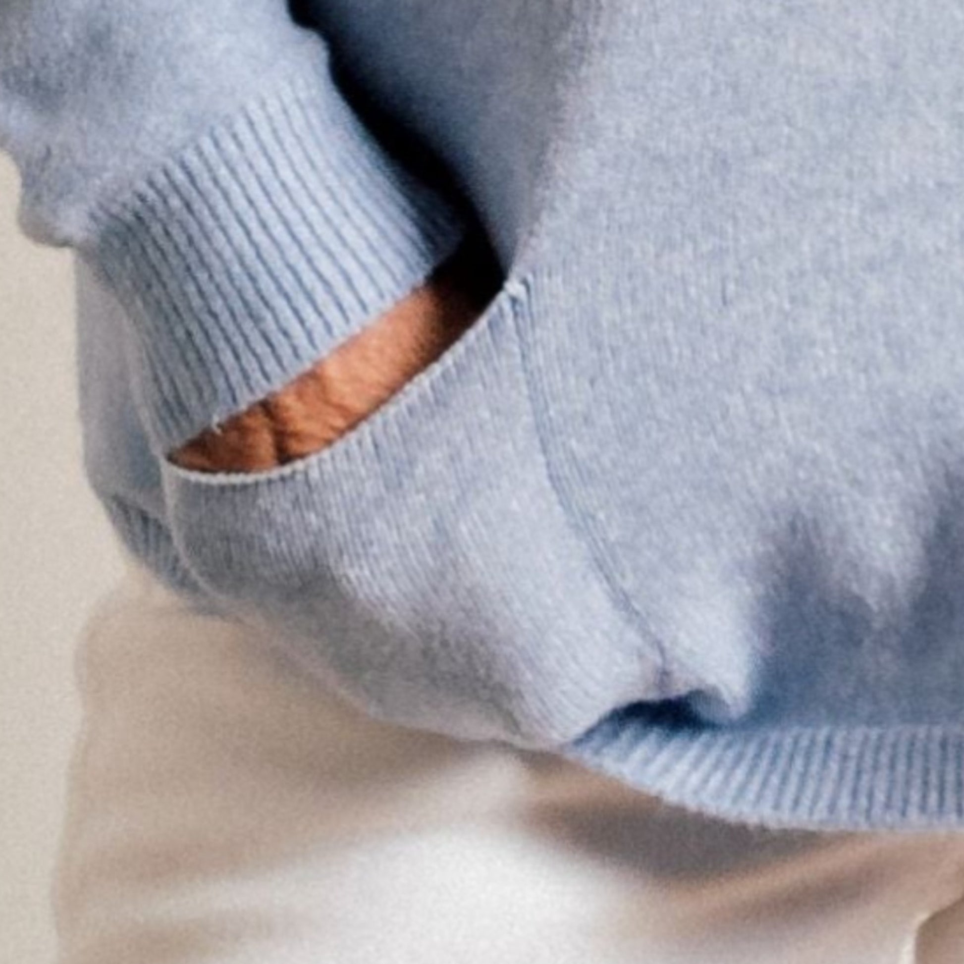 Pale Blue Double Pocket Supersoft Fine Knit Round Neck Easy Wear Jumper - Amilu