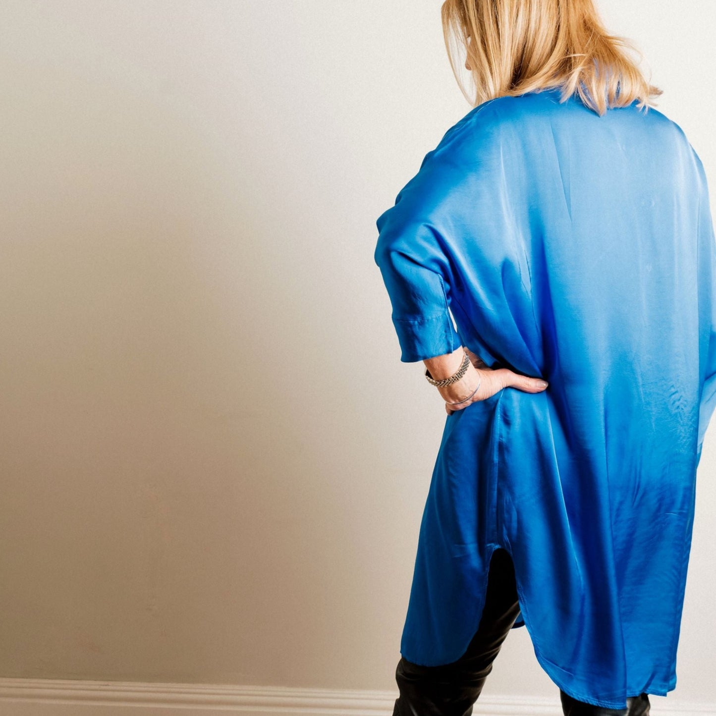 Cobalt Blue Silky Soft Oversize Trapeze Drape Shirt/Shirt Dress - Amilu