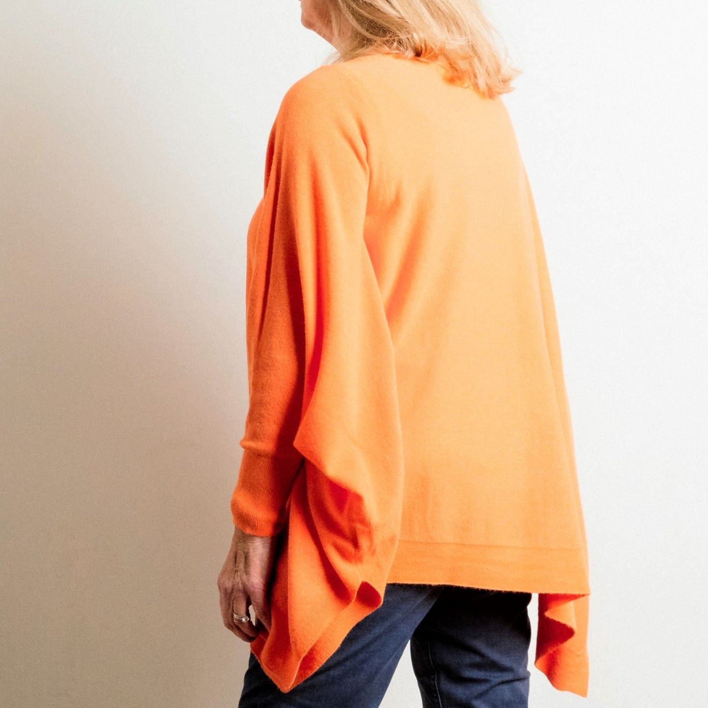 Orange Asymmetric Box Fit Supersoft Fine Knit Jumper With Batwing Sleeve - Amilu