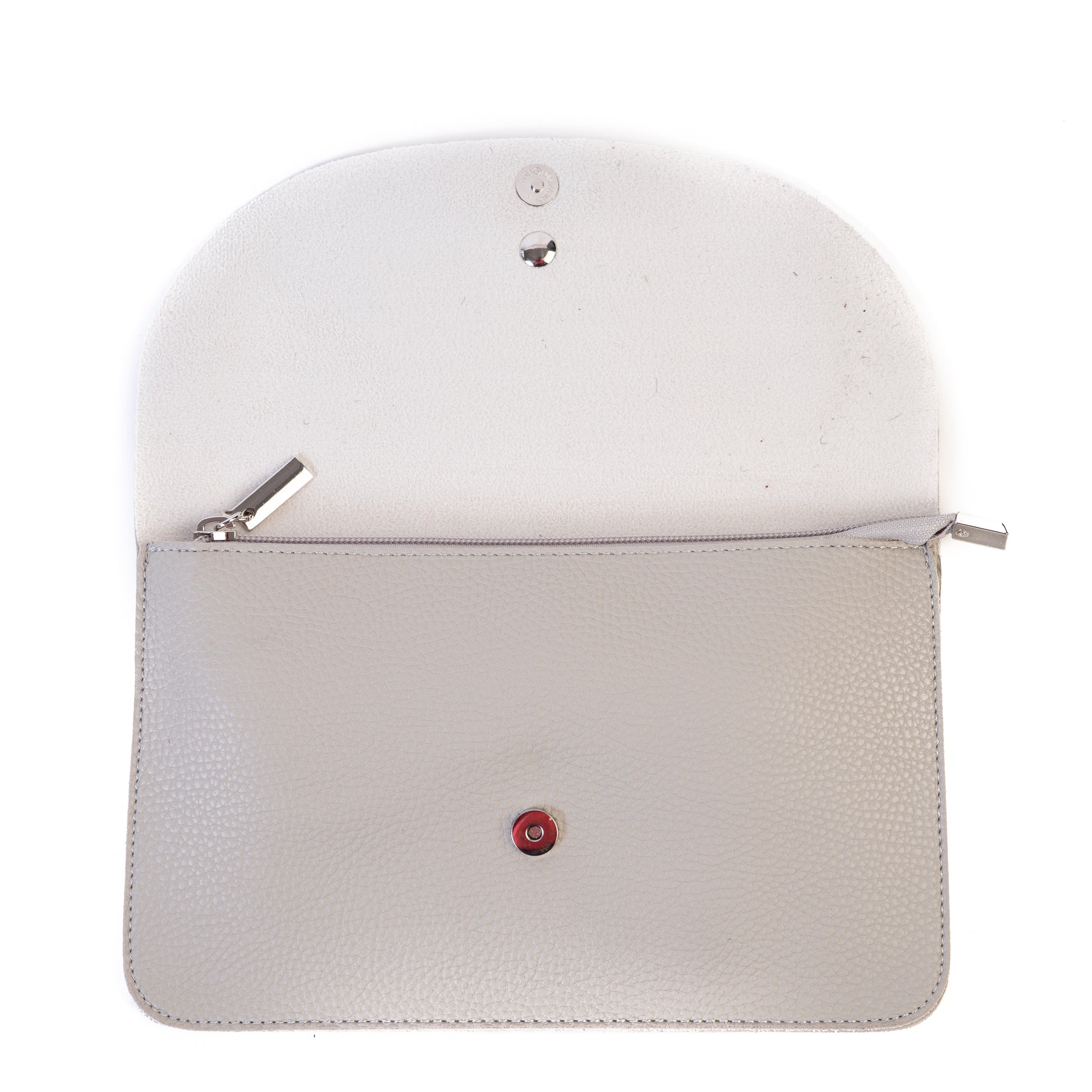 Pale Grey Pebbled Grain Envelope Clutch Bag with Additional Cross Body and Wrist Strap - Amilu