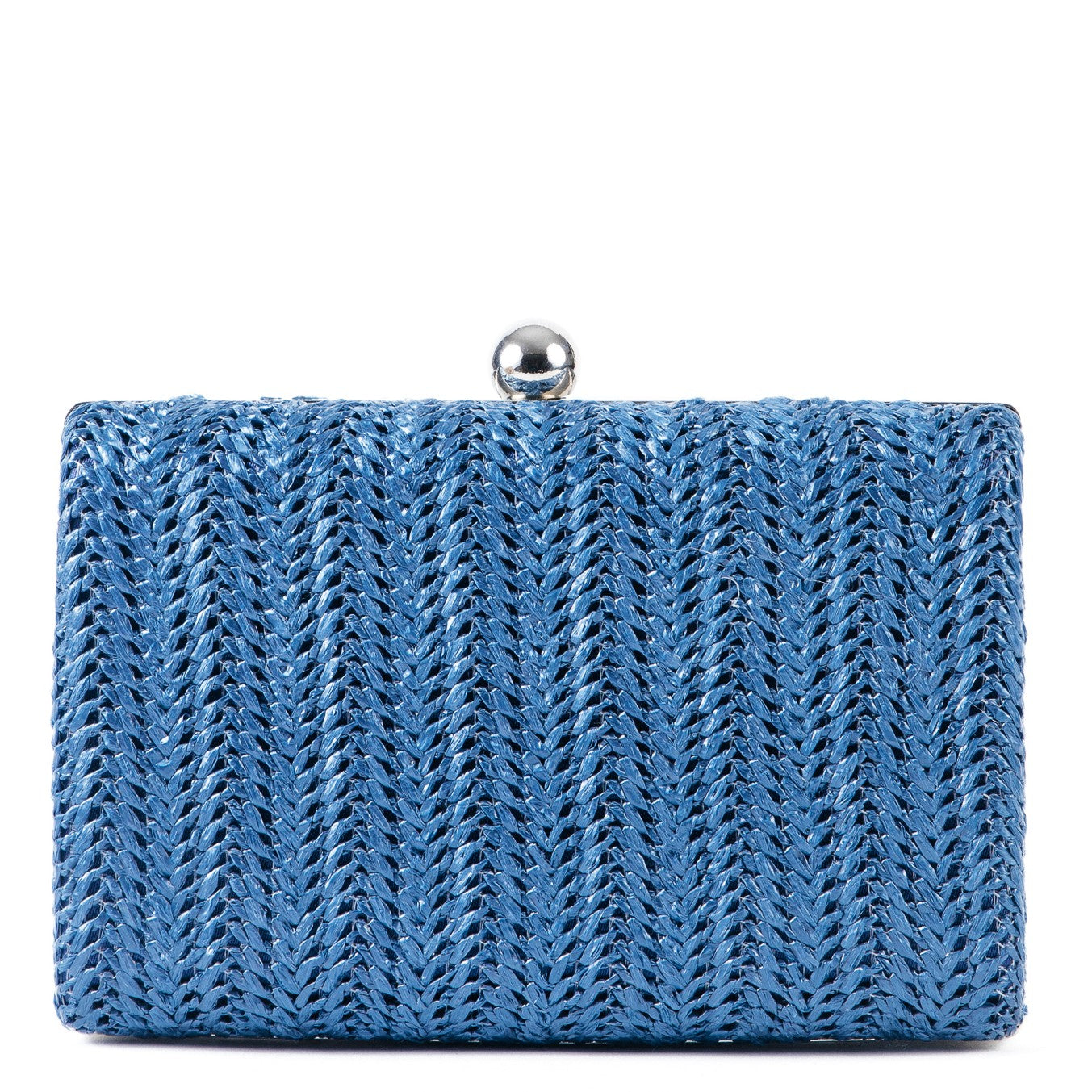 French Navy Woven Hard Case Box Clutch Bag - Amilu