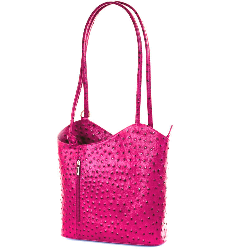 Pink Real Leather Shoulder Backpack Bag - Amilu