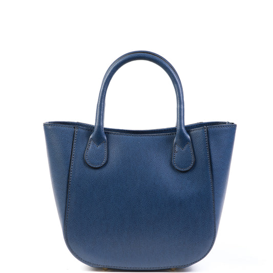Navy Real Leather Small Grab Bag - Amilu