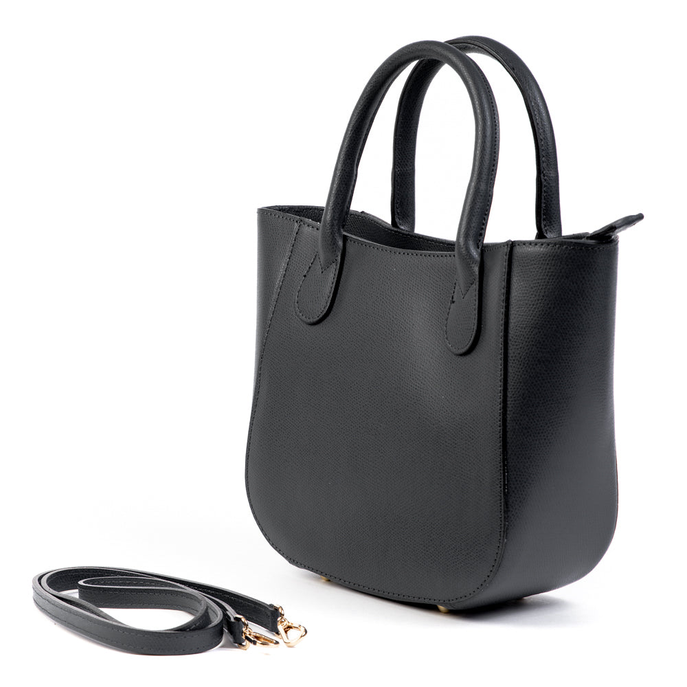 Black Real Leather Small Grab Bag - Amilu