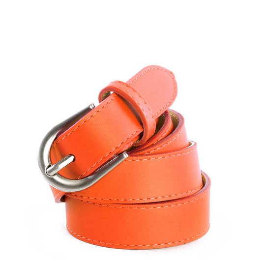 Orange Real Italian Leather Narrow Belt - Amilu