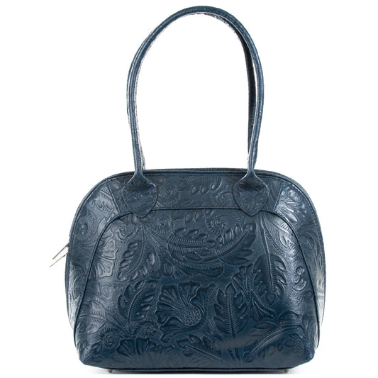 Florens Blue Real Leather Shoulder Tote Bag - Amilu