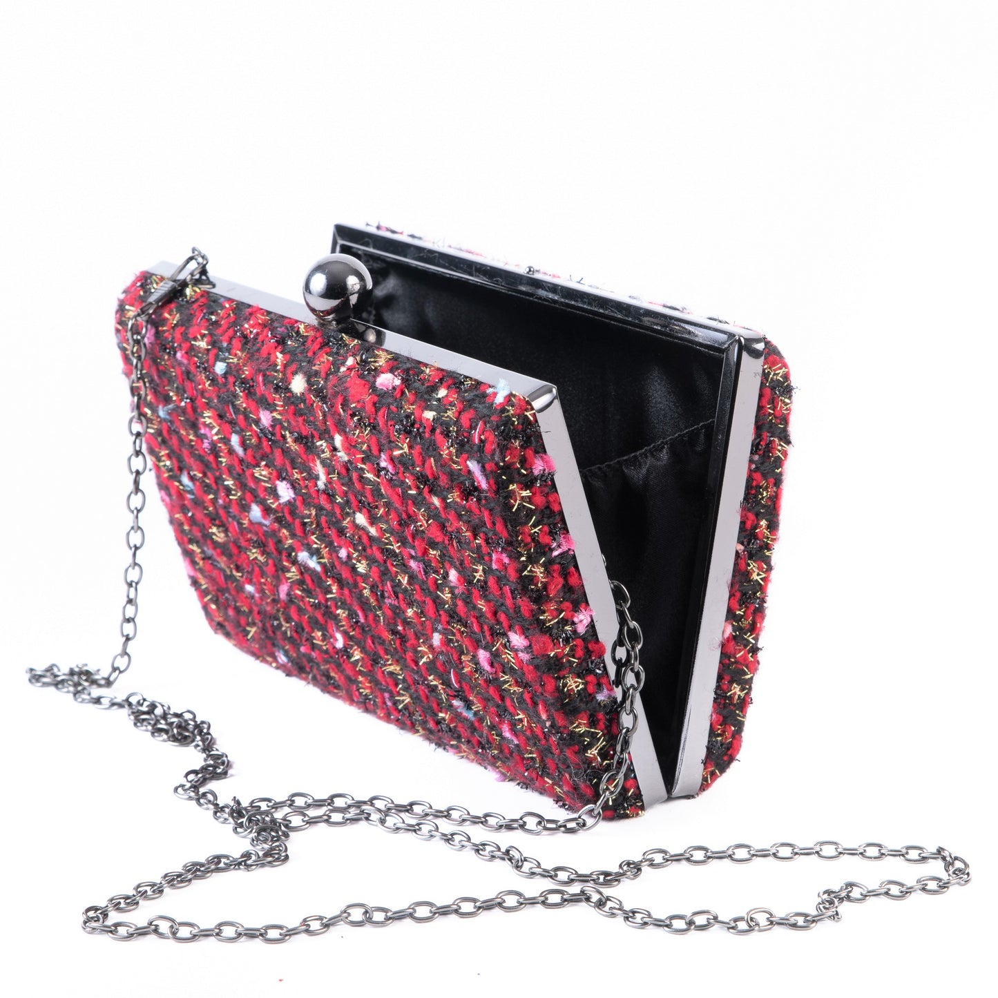 Woven Red and Black Multi Hard Case Box Clutch Bag - Amilu